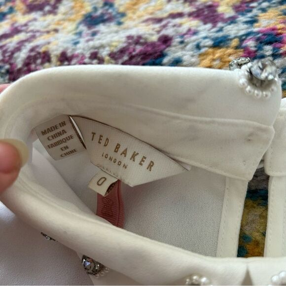 Ted Baker London Jaylen beaded bead embellished collar short sleeves top - Picture 10 of 11